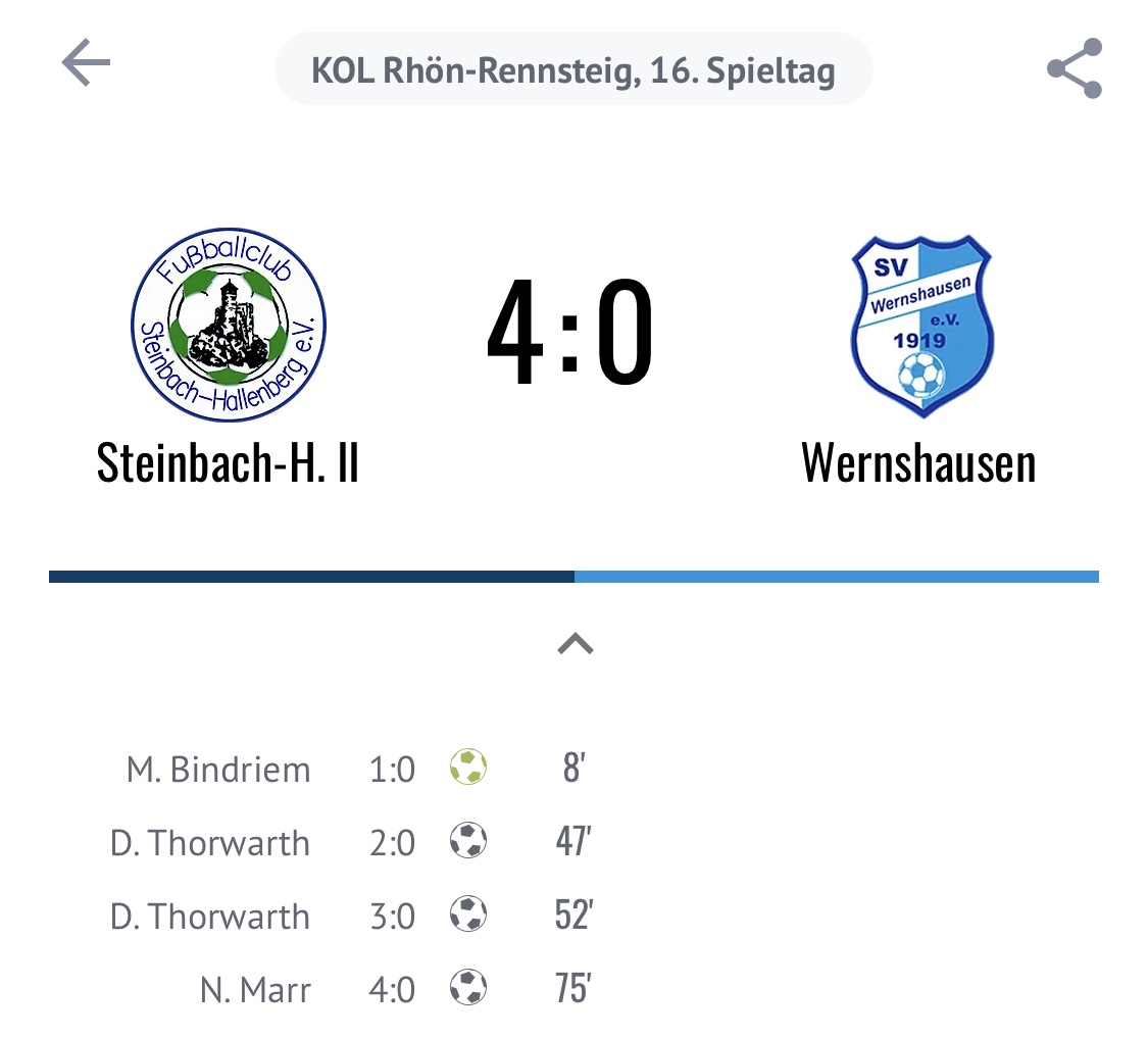 Auswärtsniederlage der 1. Mannschaft gegen Steinbach/Hallenberg II
