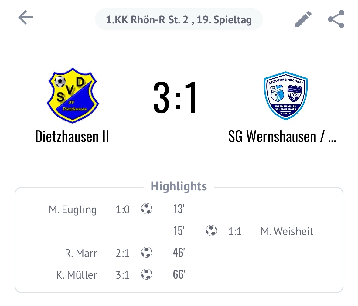 Zweite Mannschaft verliert in Dietzhausen