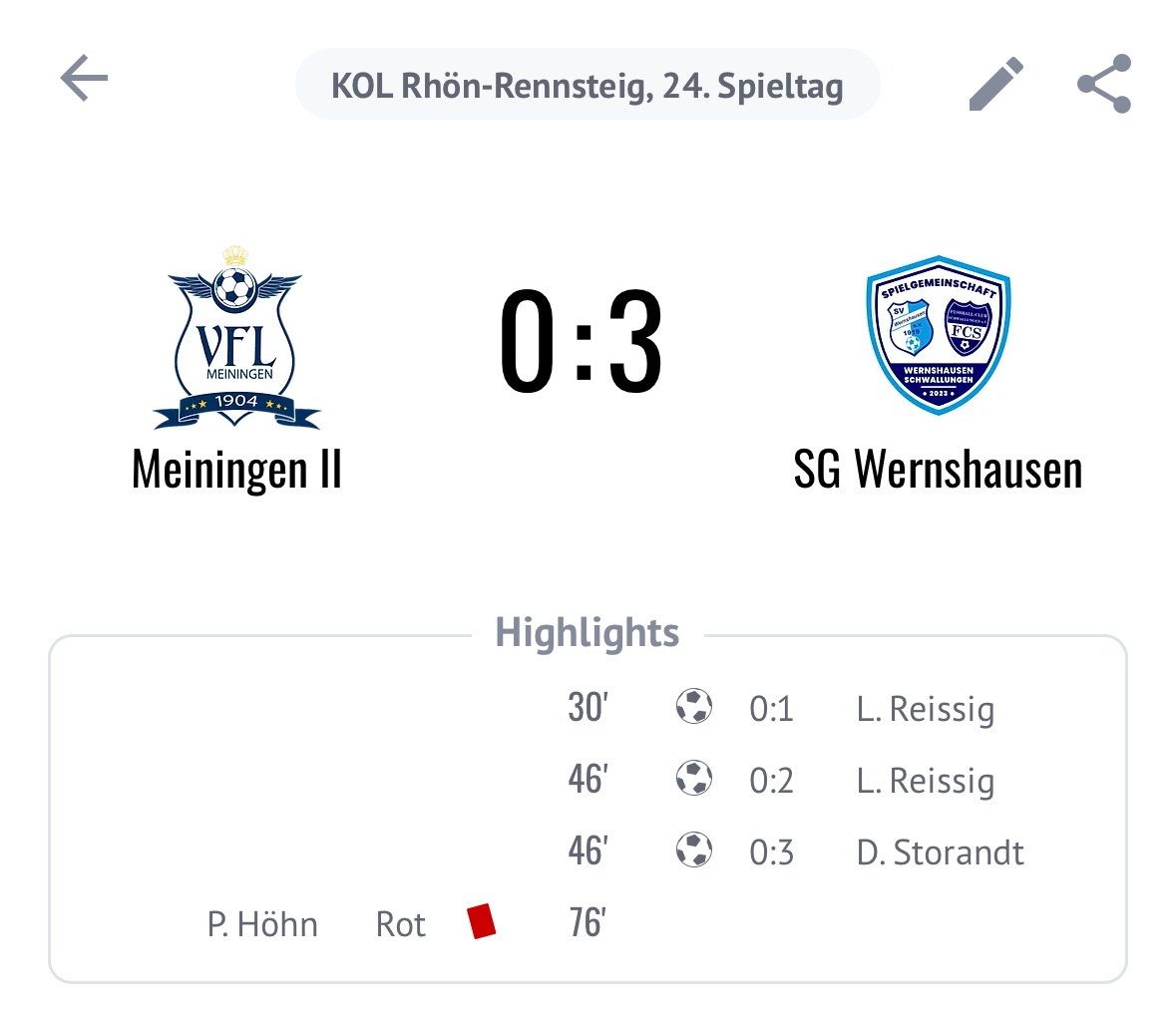 1. Mannschaft gewinnt gegen die Reserve von Meiningen