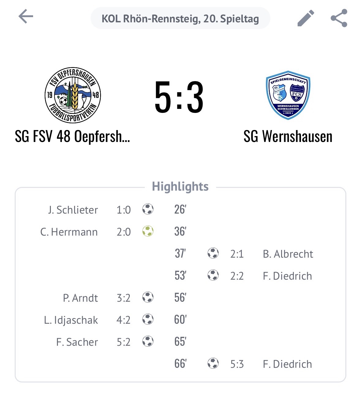 Erste Mannschaft verliert gegen Oepfershausen